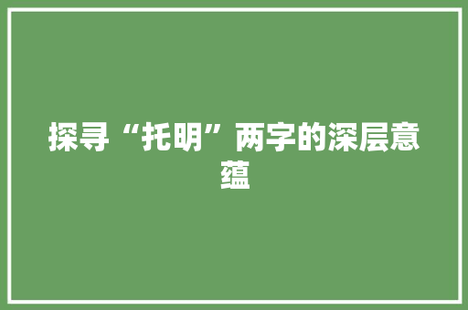 探寻“托明”两字的深层意蕴