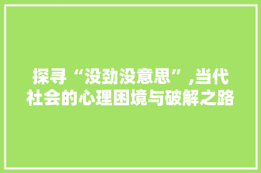 探寻“没劲没意思”,当代社会的心理困境与破解之路