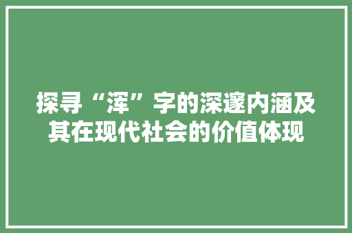 探寻“浑”字的深邃内涵及其在现代社会的价值体现