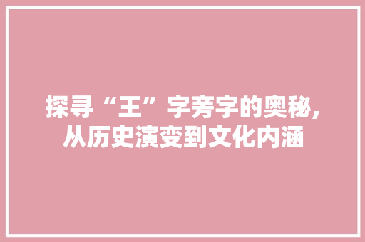 探寻“王”字旁字的奥秘,从历史演变到文化内涵