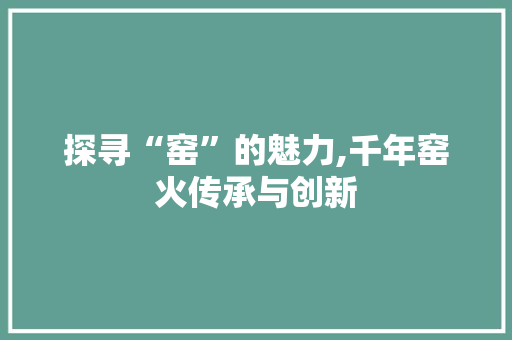 探寻“窑”的魅力,千年窑火传承与创新 演讲稿