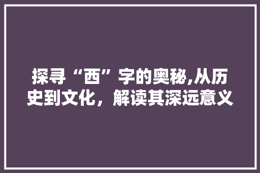 探寻“西”字的奥秘,从历史到文化，解读其深远意义