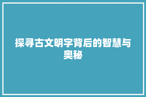 探寻古文明字背后的智慧与奥秘 个人简历
