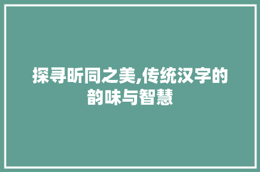 探寻昕同之美,传统汉字的韵味与智慧