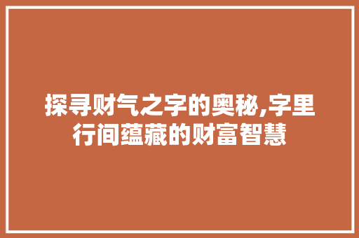 探寻财气之字的奥秘,字里行间蕴藏的财富智慧