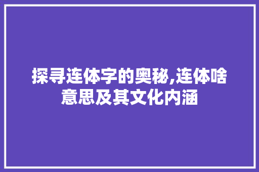 探寻连体字的奥秘,连体啥意思及其文化内涵