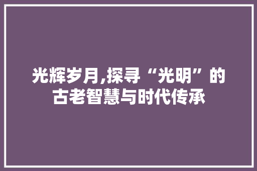 光辉岁月,探寻“光明”的古老智慧与时代传承