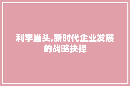 利字当头,新时代企业发展的战略抉择