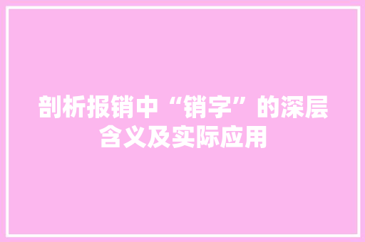 剖析报销中“销字”的深层含义及实际应用
