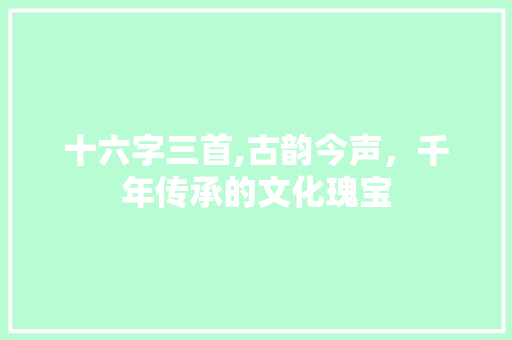 十六字三首,古韵今声，千年传承的文化瑰宝 成语大全