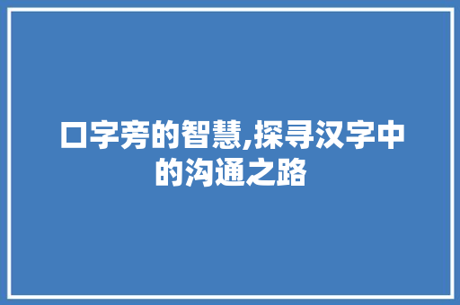 口字旁的智慧,探寻汉字中的沟通之路