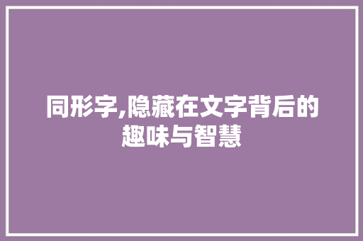 同形字,隐藏在文字背后的趣味与智慧