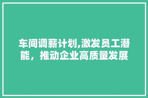 车间调薪计划,激发员工潜能，推动企业高质量发展