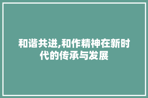 和谐共进,和作精神在新时代的传承与发展