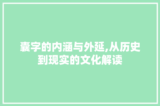 囊字的内涵与外延,从历史到现实的文化解读