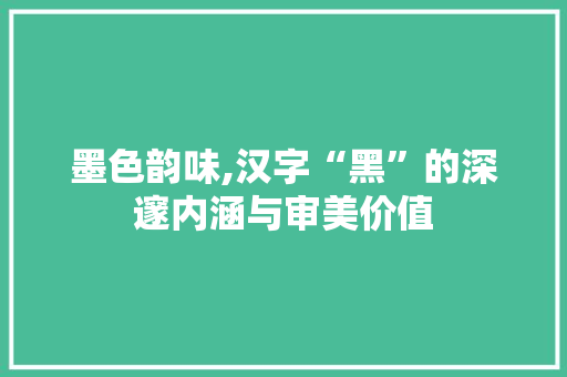 墨色韵味,汉字“黑”的深邃内涵与审美价值
