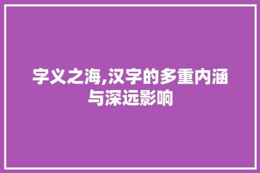 字义之海,汉字的多重内涵与深远影响