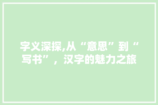 字义深探,从“意思”到“写书”，汉字的魅力之旅