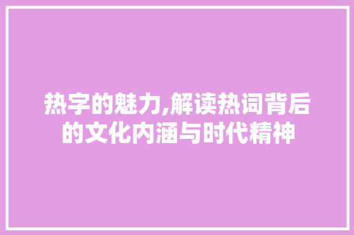 热字的魅力,解读热词背后的文化内涵与时代精神