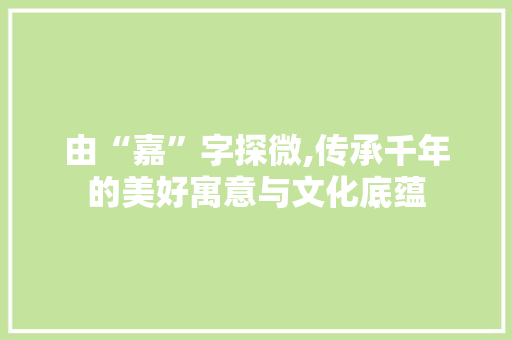 由“嘉”字探微,传承千年的美好寓意与文化底蕴