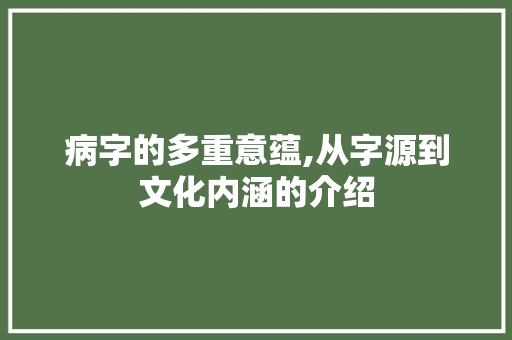 病字的多重意蕴,从字源到文化内涵的介绍