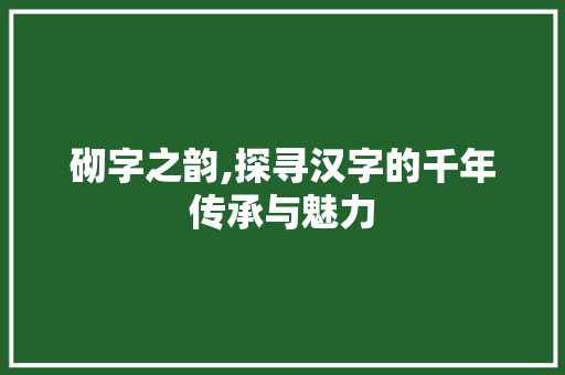 砌字之韵,探寻汉字的千年传承与魅力