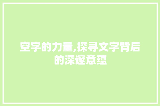 空字的力量,探寻文字背后的深邃意蕴