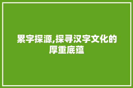 累字探源,探寻汉字文化的厚重底蕴