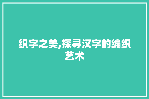 织字之美,探寻汉字的编织艺术