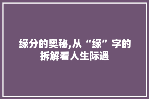 缘分的奥秘,从“缘”字的拆解看人生际遇
