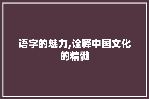 语字的魅力,诠释中国文化的精髓