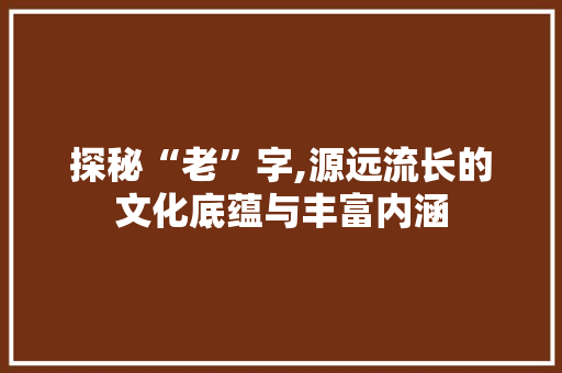 探秘“老”字,源远流长的文化底蕴与丰富内涵