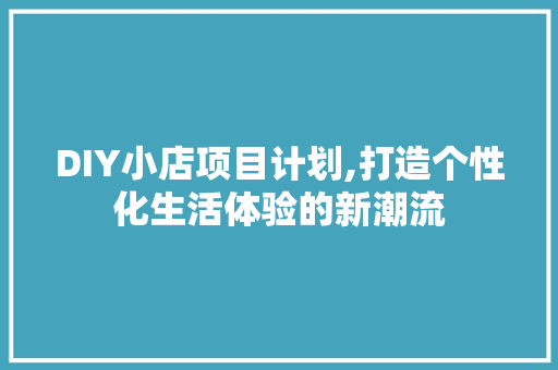 DIY小店项目计划,打造个性化生活体验的新潮流