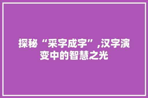探秘“采字成字”,汉字演变中的智慧之光