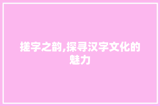 搓字之韵,探寻汉字文化的魅力