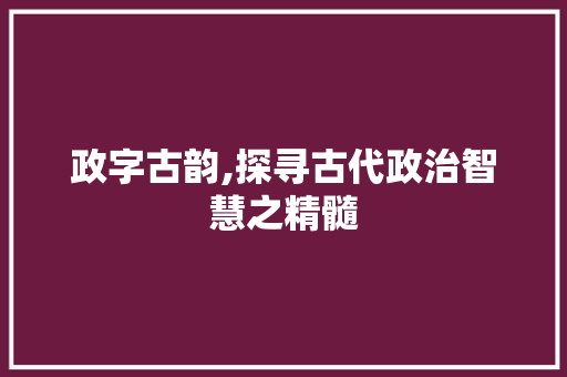 政字古韵,探寻古代政治智慧之精髓