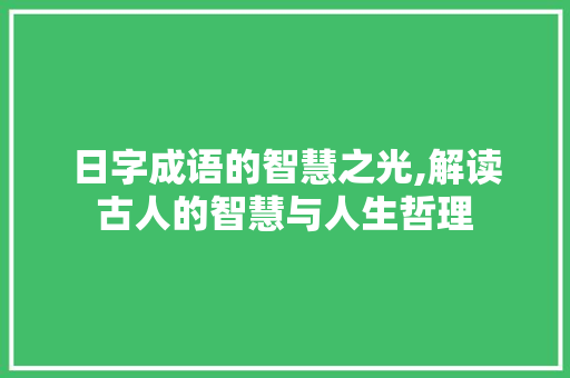 日字成语的智慧之光,解读古人的智慧与人生哲理
