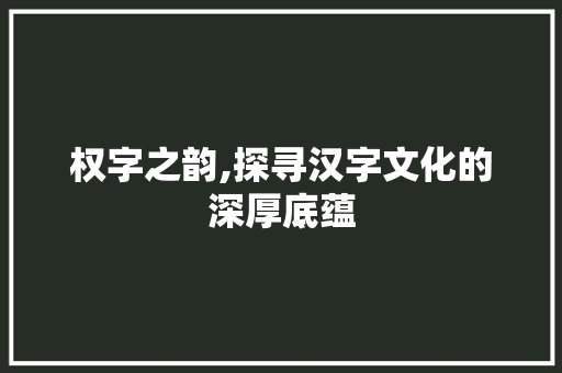 权字之韵,探寻汉字文化的深厚底蕴