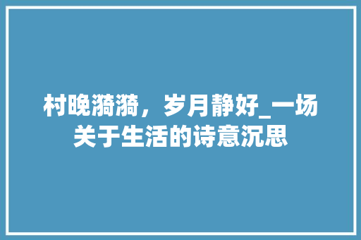 村晚漪漪，岁月静好_一场关于生活的诗意沉思