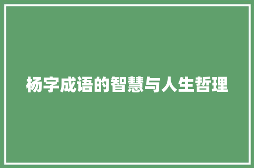 杨字成语的智慧与人生哲理