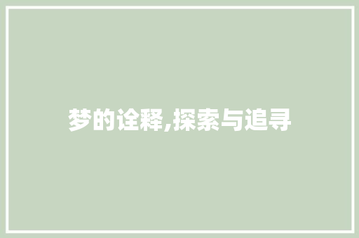 梦的诠释,探索与追寻
