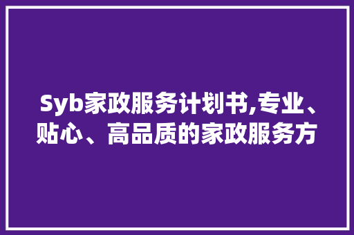Syb家政服务计划书,专业、贴心、高品质的家政服务方法