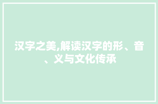 汉字之美,解读汉字的形、音、义与文化传承
