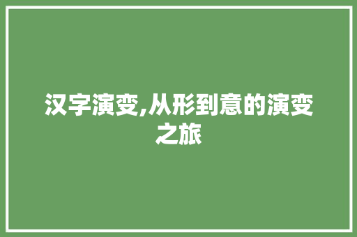 汉字演变,从形到意的演变之旅