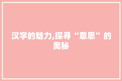 汉字的魅力,探寻“意思”的奥秘