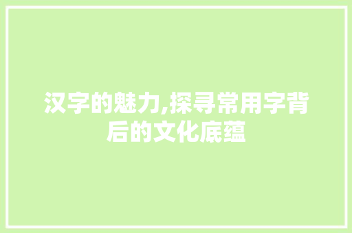 汉字的魅力,探寻常用字背后的文化底蕴