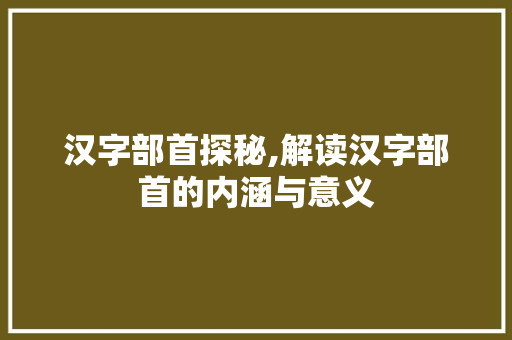 汉字部首探秘,解读汉字部首的内涵与意义