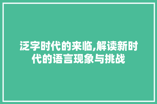 泛字时代的来临,解读新时代的语言现象与挑战