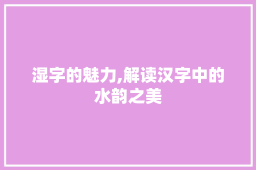 湿字的魅力,解读汉字中的水韵之美