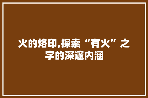 火的烙印,探索“有火”之字的深邃内涵
